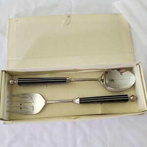 Pottery Barn Black & White Stripe Servers - Spoon & Fork